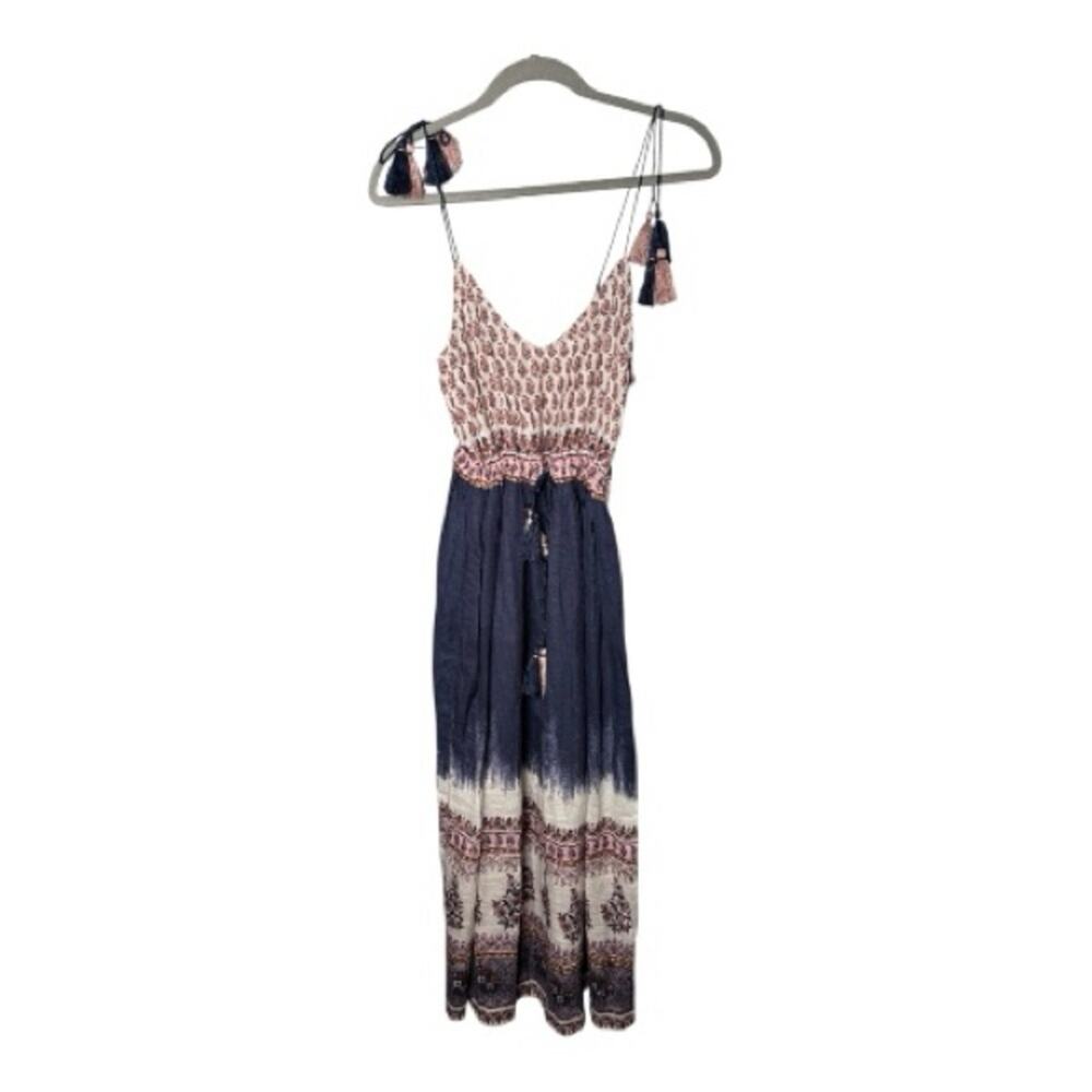 Lucky Brand Pink Purple Boho Print Tassel Maxi Dress XS